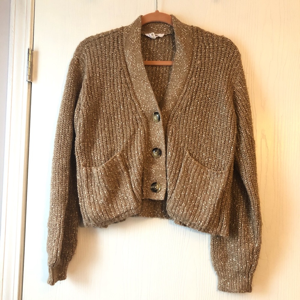 NEW Tan Speckled Puff Sleeve Cardigan